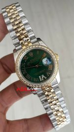 Rolex Datejust Zeytin Yeşili 126233 Lady Jubilee 36mm Romen Green Diamond Dial Two Tone Gold Kadın Saati