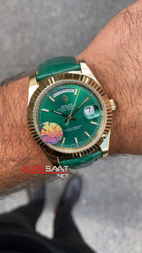 Rolex Day Date Leather Yeşil Kadran 40 mm 118138 Green Dial Replika Saat ROLDD063
