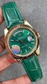 Rolex Day Date Leather Yeşil Kadran 40 mm 118138 Green Dial Replika Saat ROLDD063