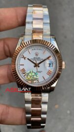 Rolex Day Date Oyster Beyaz Kadran 40 mm 228239 Silver Rose Gold Replika Saat ROLDD044