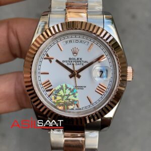 Rolex Day Date Oyster Beyaz Kadran 40 mm 228239 Silver Rose Gold Replika Saat ROLDD044