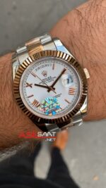 Rolex Day Date Oyster Beyaz Kadran 40 mm 228239 Silver Rose Gold Replika Saat ROLDD044