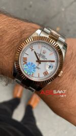 Rolex Day Date Oyster Beyaz Kadran 40 mm 228239 Silver Rose Gold Replika Saat ROLDD044