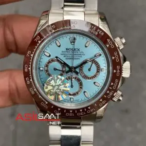 Rolex Daytona Cosmograph Platinum Buz Mavisi Kadran 40 mm 116506 Silver Replika Saat ROLDA003
