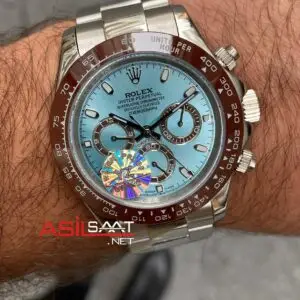 Rolex Daytona Cosmograph Platinum Buz Mavisi Kadran 40 mm 116506 Silver Replika Saat ROLDA003