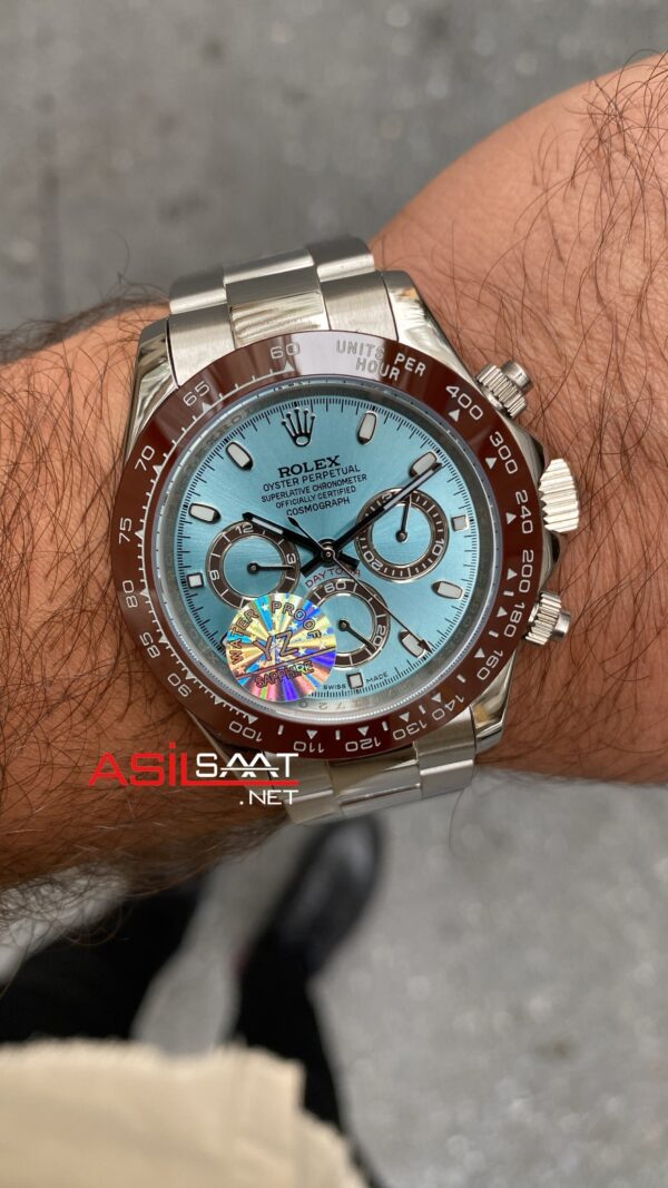Rolex Daytona Cosmograph Platinum Buz Mavisi Kadran 40 mm 116506 Silver Replika Saat ROLDA003