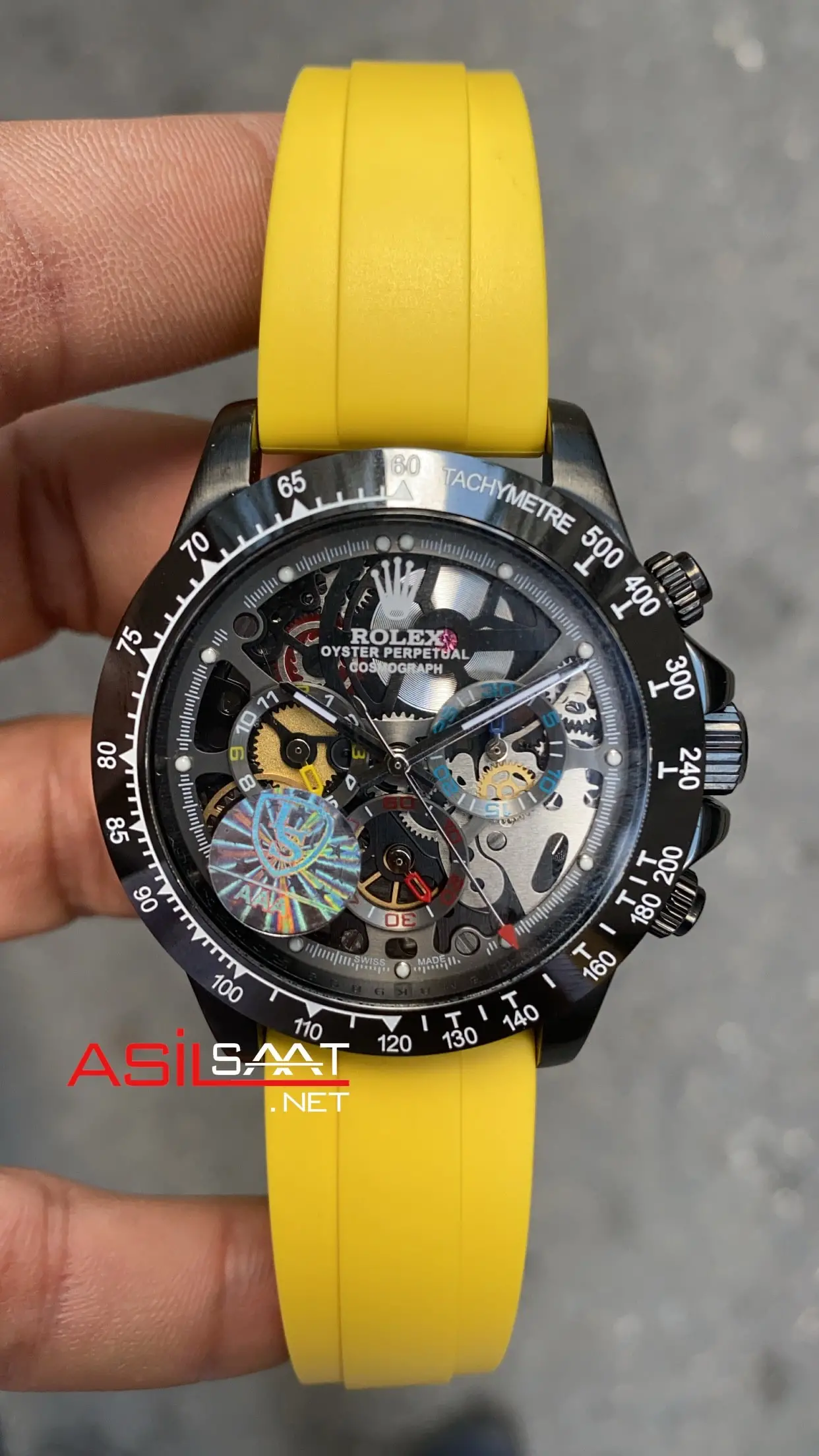 Rolex Daytona Juan Pablo Montoya Black Yellow Rubber Oysterflex Replika Saat ROLDA036