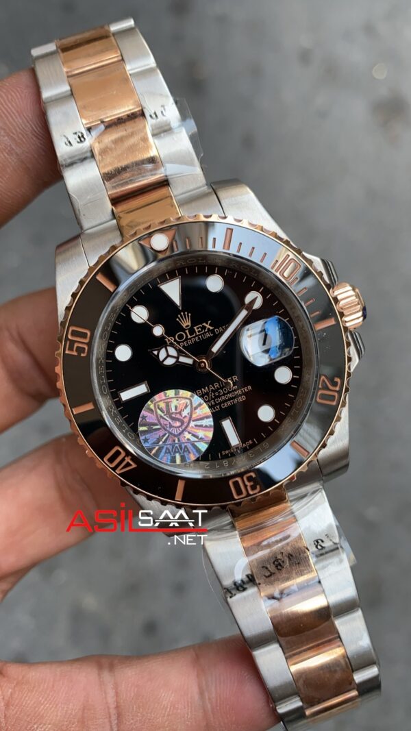 Rolex Submariner 41 mm 116613 LN Silver Rose Gold Replika Saat ROLS010 Rolex Submariner 41 mm 116613 LN Silver Rose Gold Replika Saat ROLS010