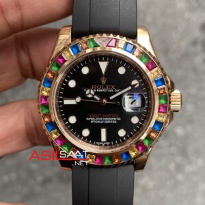 Rose Rolex Yacht Master Rainbow 116695 SATS Gem Stones Rose Gold Replika Saat