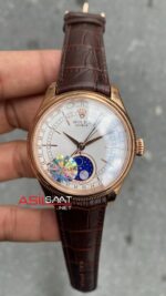 Rolex Cellini Moonphase Beyaz Kadran 39 mm 50535 Rosegold Replika Saat ROLCE002
