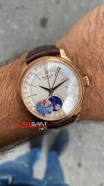 Rolex Cellini Moonphase Beyaz Kadran 39 mm 50535 Rosegold Replika Saat ROLCE002
