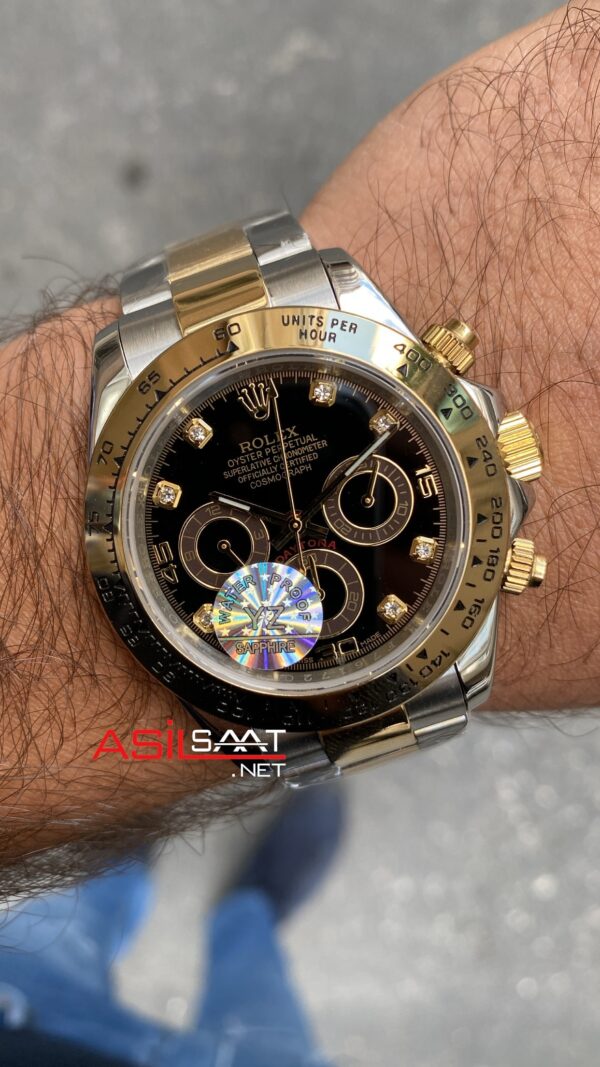 Rolex Cosmograph Daytona Diamond Siyah Kadran 40 mm 116503 Black Silver Gold ROLDA014