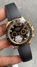 Rolex Cosmograph Daytona Diamond Siyah Kadran 40 mm 116518 Rubber Oysterflex Black Gold Replika Saat ROLDA028