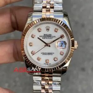Rolex Datejust 36 mm Sedef Beyaz Taşlı Kadran Kadın Kol Saati Two Tone White Diamond Dial Jubilee