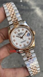 Rolex Datejust 36 mm Sedef Beyaz Taşlı Kadran Kadın Kol Saati Two Tone White Diamond Dial Jubilee