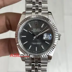 Rolex Datejust Gri Kadran 126334 Jubilee Rhodium 41mm Replika Saat