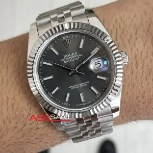 Rolex Datejust Gri Kadran 126334 Jubilee Rhodium 41mm Replika Saat
