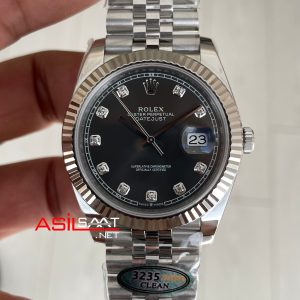Rolex Datejust Gri Taşlı 126334 Jubilee Dark Rhodium Diamond Dial 41mm Swiss ETA Saat Clean Factory