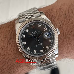 Rolex Datejust Gri Taşlı 126334 Jubilee Dark Rhodium Diamond Dial 41mm Swiss ETA Saat Clean Factory