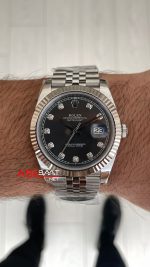 Rolex Datejust Gri Taşlı 126334 Jubilee Dark Rhodium Diamond Dial 41mm Swiss ETA Saat Clean Factory