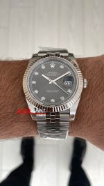 Rolex Datejust Gri Taşlı 126334 Jubilee Dark Rhodium Diamond Dial 41mm Swiss ETA Saat Clean Factory