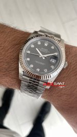Rolex Datejust Gri Taşlı 126334 Jubilee Dark Rhodium Diamond Dial 41mm Swiss ETA Saat Clean Factory