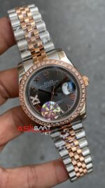 Rolex Datejust Lady Silver Rosegold 36 mm Diamond Dark Rhodium Dial Jubilee 126231 Bayan Saati Gri Kadran RBA079