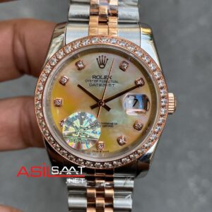 Rolex Datejust Mother Of Pearl 36 mm Bayan Saati 116231 Jubilee Diamond Bezel and Dial Silver Rose Gold RBA077