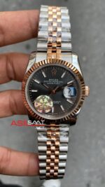 Rolex Datejust Rhodium Bayan Saati 36 mm 126231 Jubilee Ladies Dark Rhodium Silver Rose gold RBA076