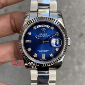 Rolex Day Date 128239 Oyster Taşlı Mavi Kadran Kadın Saati 36 mm Blue Dial Diamond Ladies