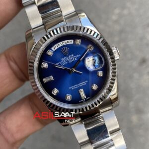 Rolex Day Date 128239 Oyster Taşlı Mavi Kadran Kadın Saati 36 mm Blue Dial Diamond Ladies