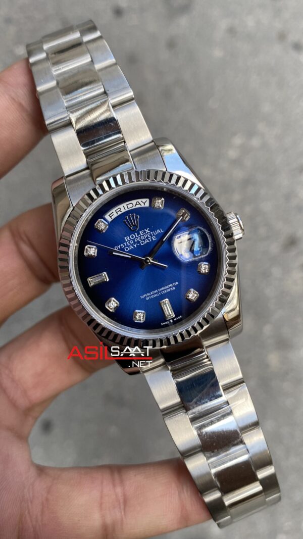 Rolex Day Date 128239 Oyster Taşlı Mavi Kadran Kadın Saati 36 mm Blue Dial Diamond Ladies Rolex Day Date 128239 Oyster Taşlı Mavi Kadran Kadın Saati 36 mm Blue Dial Diamond Ladies