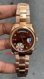 Rolex Day Date Chocolate Rubies Rose Gold 36 mm 118205 Diamond Dial Smooth Bezel Everose RBA015