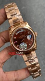 Rolex Day Date Chocolate Rubies Rose Gold 36 mm 118205 Diamond Dial Smooth Bezel Everose RBA015
