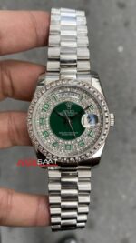 Rolex Day Date Diamond Lady 118388 Paved Green Diamond Silver 36 mm Kadın Kol Saati