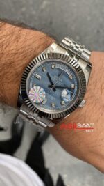 Rolex Day Date Jubilee Diamond Buz Mavisi Kadran 40 mm İce Blue Silver Replika Saat ROLDD066