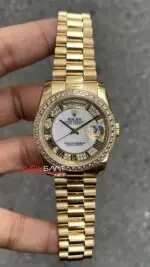 Rolex Day Date Kadın Kol Saati Taşlı Kadran 118348 Diamond Gold 36 mm Replika Saat