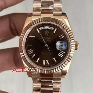 Rolex Day Date Kahverengi 228235 Chocolate Roman Dial 40mm Rose Replika Saat