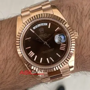 Rolex Day Date Kahverengi 228235 Chocolate Roman Dial 40mm Rose Replika Saat