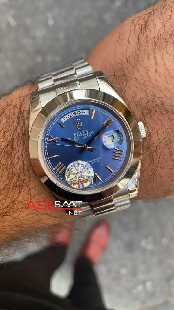 Rolex Day Date Mavi Kadran 40 mm 228206 Blue Silver Replika Saat ROLDD013