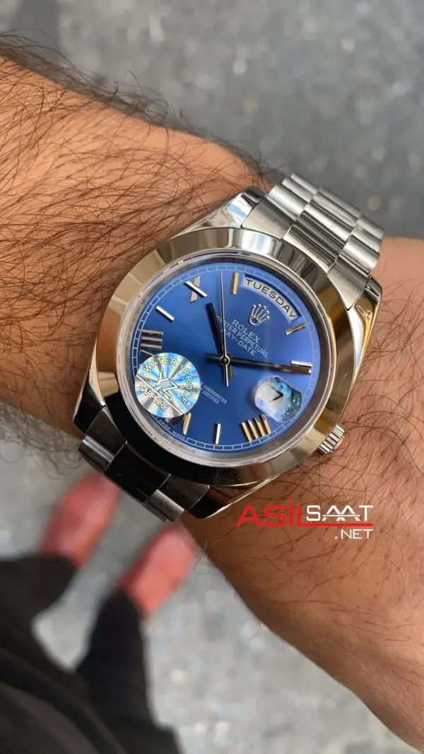 Rolex Day Date Mavi Kadran 40 mm 228206 Blue Silver Replika Saat ROLDD013