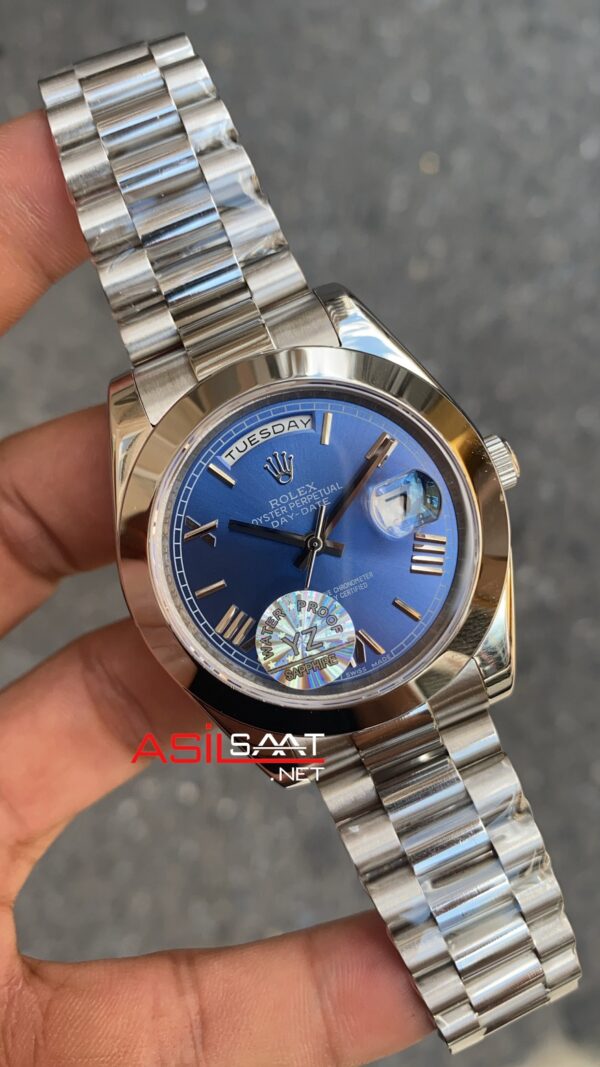 Rolex Day Date Mavi Kadran 40 mm 228206 Blue Silver Replika Saat ROLDD013