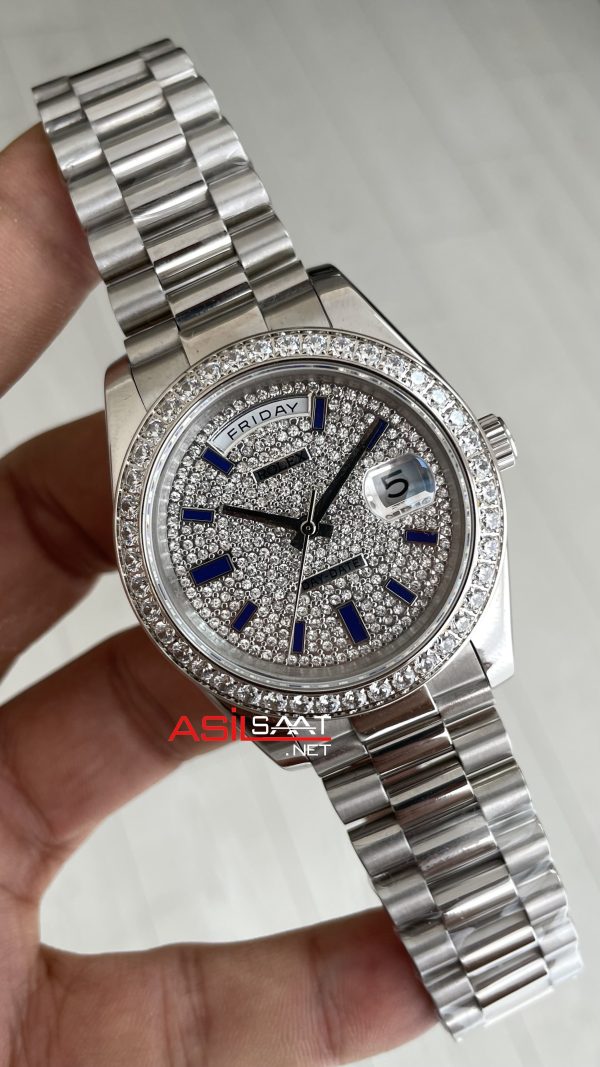 Rolex Day Date Pave Baguette 228396TBR Taşlı Kadran 40mm Replika Saat