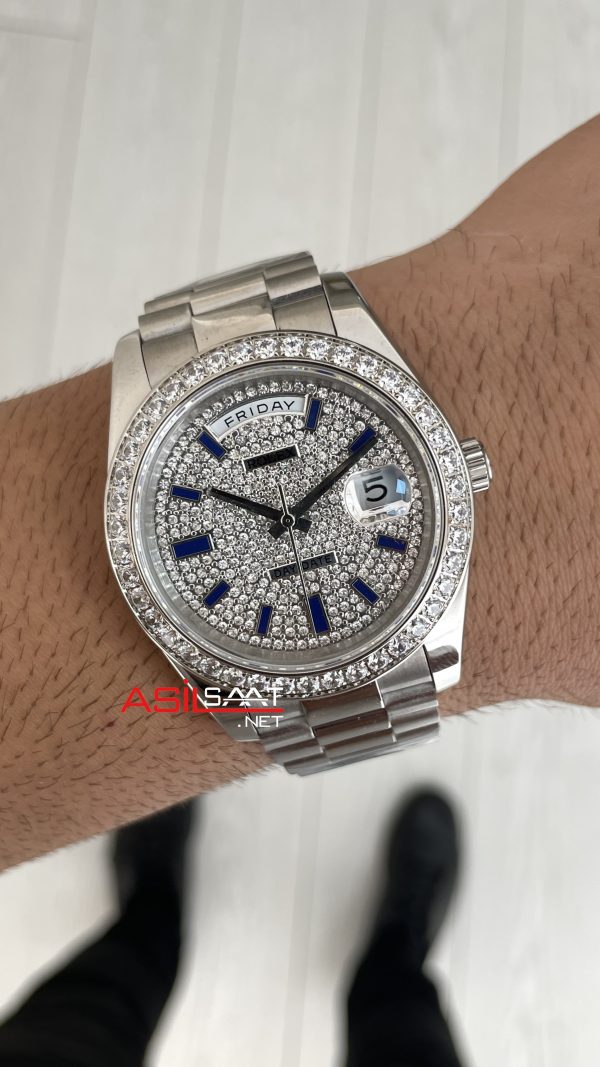 Rolex Day Date Pave Baguette 228396TBR Taşlı Kadran 40mm Replika Saat