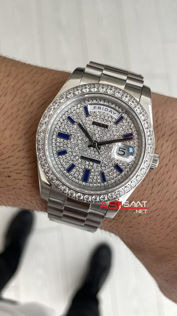 Rolex Day Date Pave Baguette 228396TBR Taşlı Kadran 40mm Replika Saat