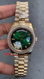 Rolex Day Date President Diamond Yeşil Kadran 40 mm 128238 Green Gold Replika Saat ROLDD060