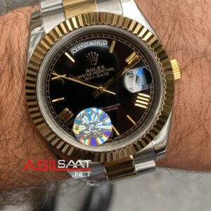 Rolex Day Date President Siyah Kadran 40 mm Silver Gold Replika Saat ROLDD016