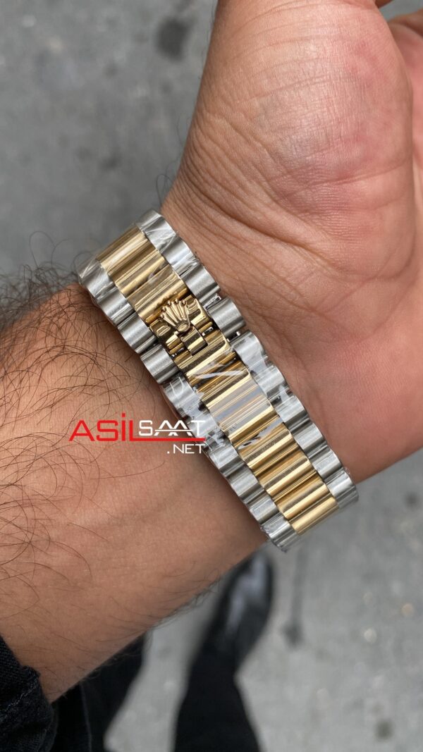 Rolex Day Date President Siyah Kadran 40 mm Silver Gold Replika Saat ROLDD016