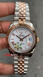 Rolex Day Date Prisident Beyaz Kadran 40 mm 228239 Silver Rose Gold Replika Saat ROLDD043