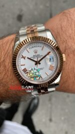 Rolex Day Date Prisident Beyaz Kadran 40 mm 228239 Silver Rose Gold Replika Saat ROLDD043